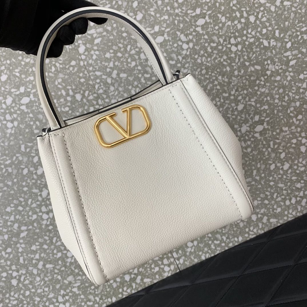 Valentino Garavani Alltime Small Handbag in Ivory Grainy Calfskin